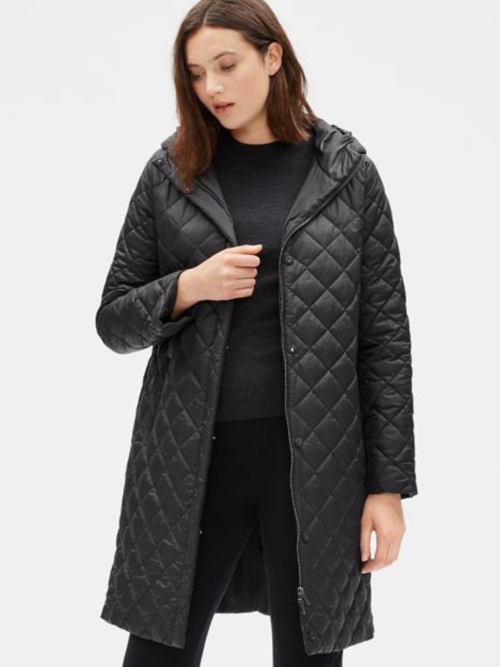 Eileen Fisher | Long Diamond Quilted Hooded Coat